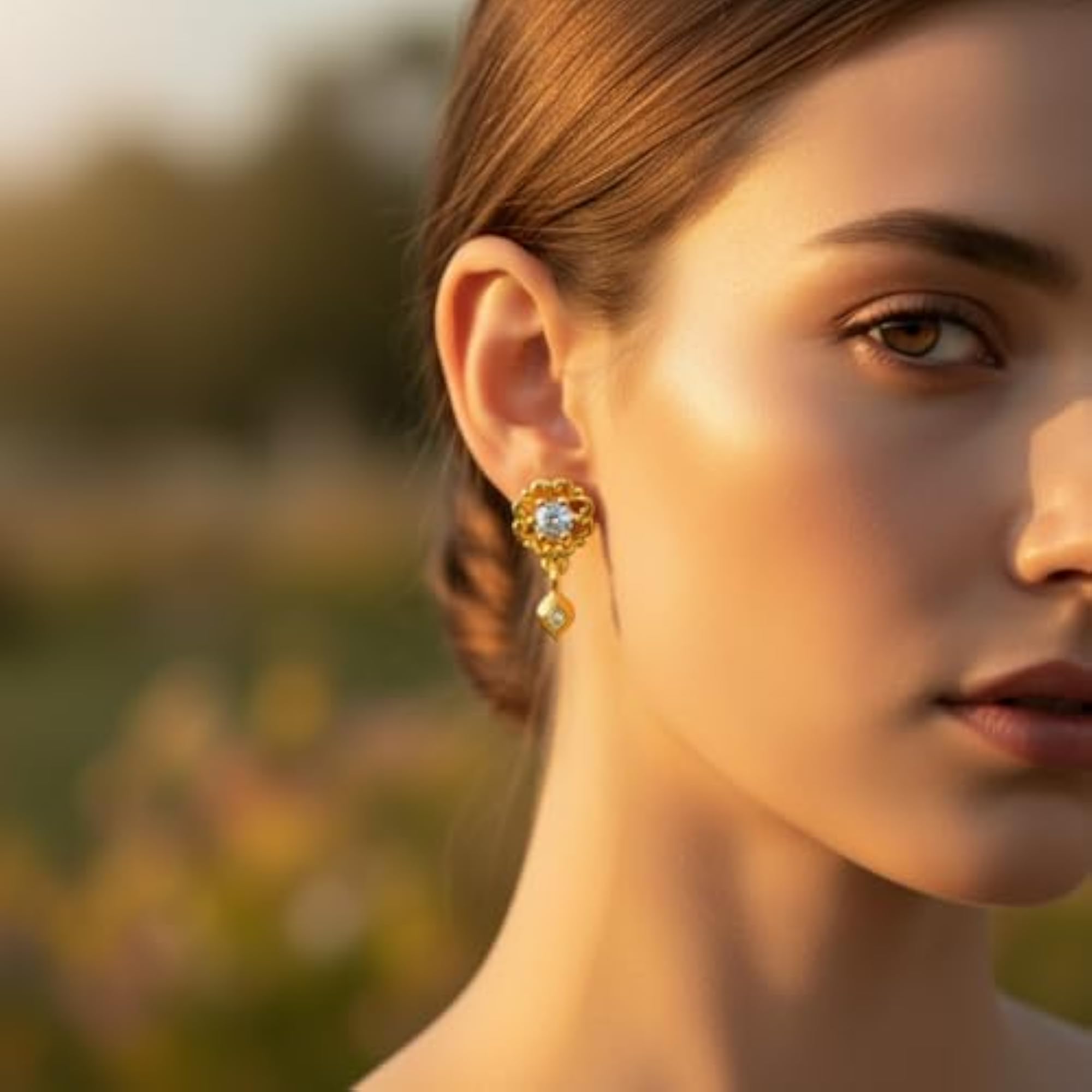 Women's Floral Stud Drop Earrings with CZ Stone, Lightweight